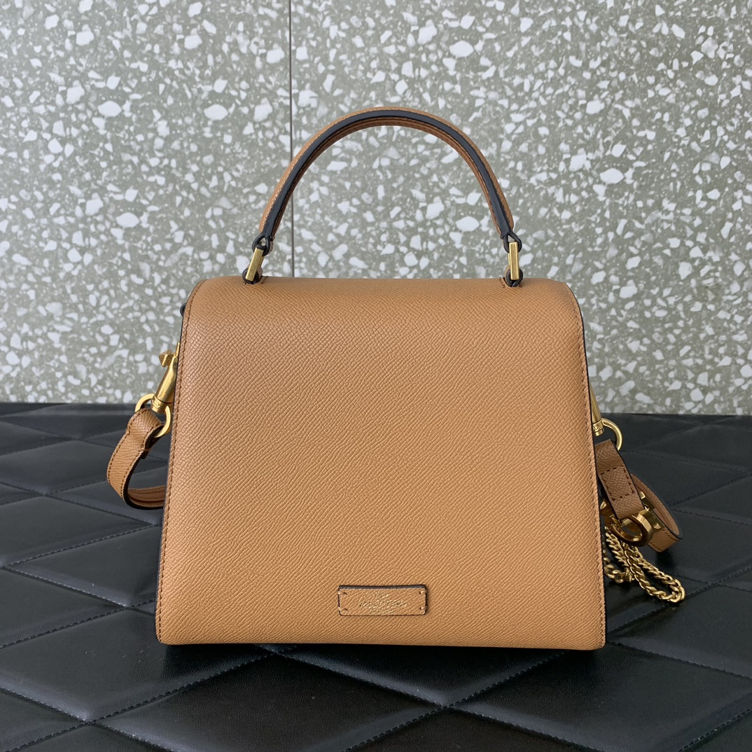 Valentino Garavani Vsling Small Handbag in Brown Grainy Calfskin 